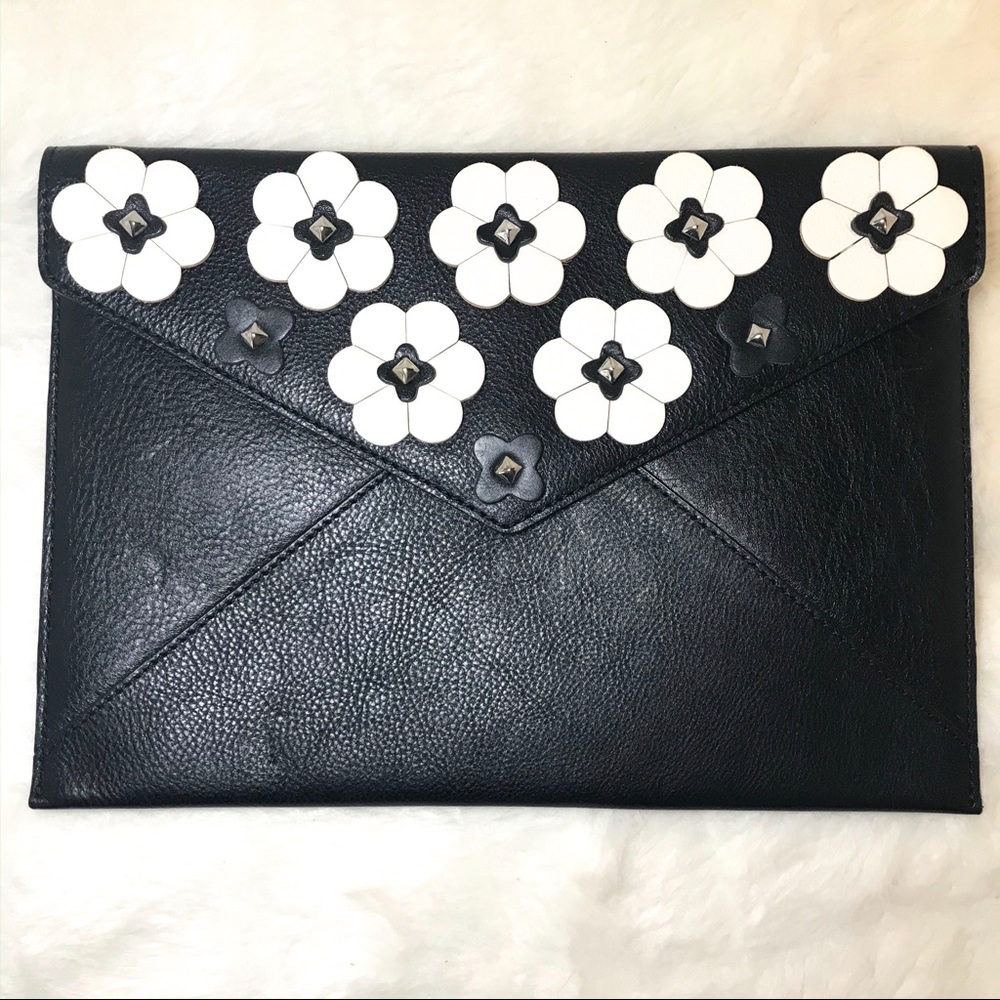 Rebecca Minkoff Floral Appliqué Leo Clutch Black
